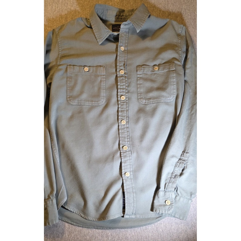 Lucky Brand Mens Small Sage Green Twill Button Down Long Sleeve Utility Shirt